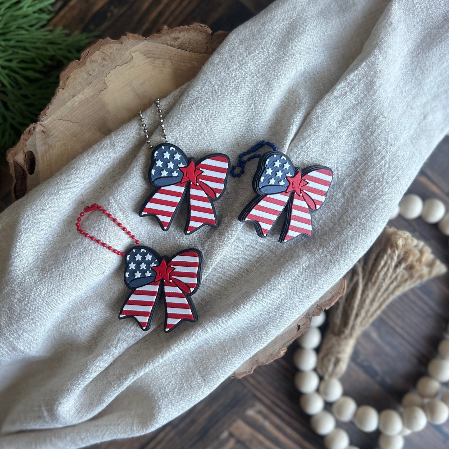 Patriotic Bow Soda Can Opener Keychain