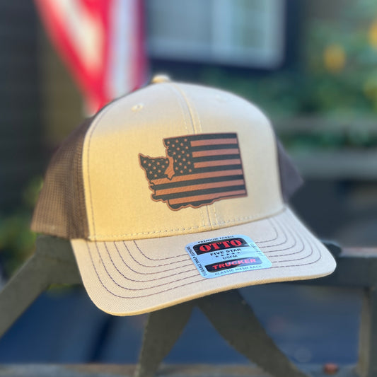 Washington American Flag Khaki/Dark Brown Otto Classic Fit Trucker Hat