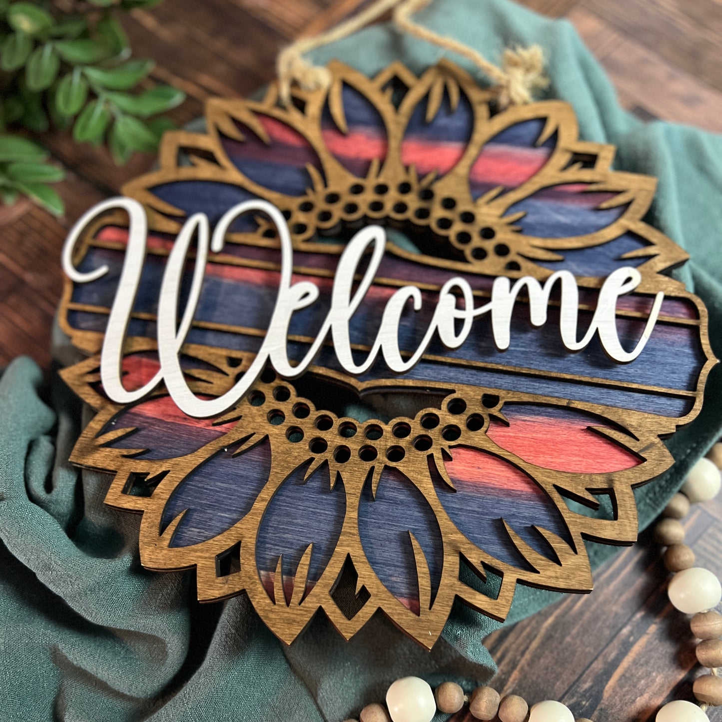 Welcome Patriotic Sunflower Sign