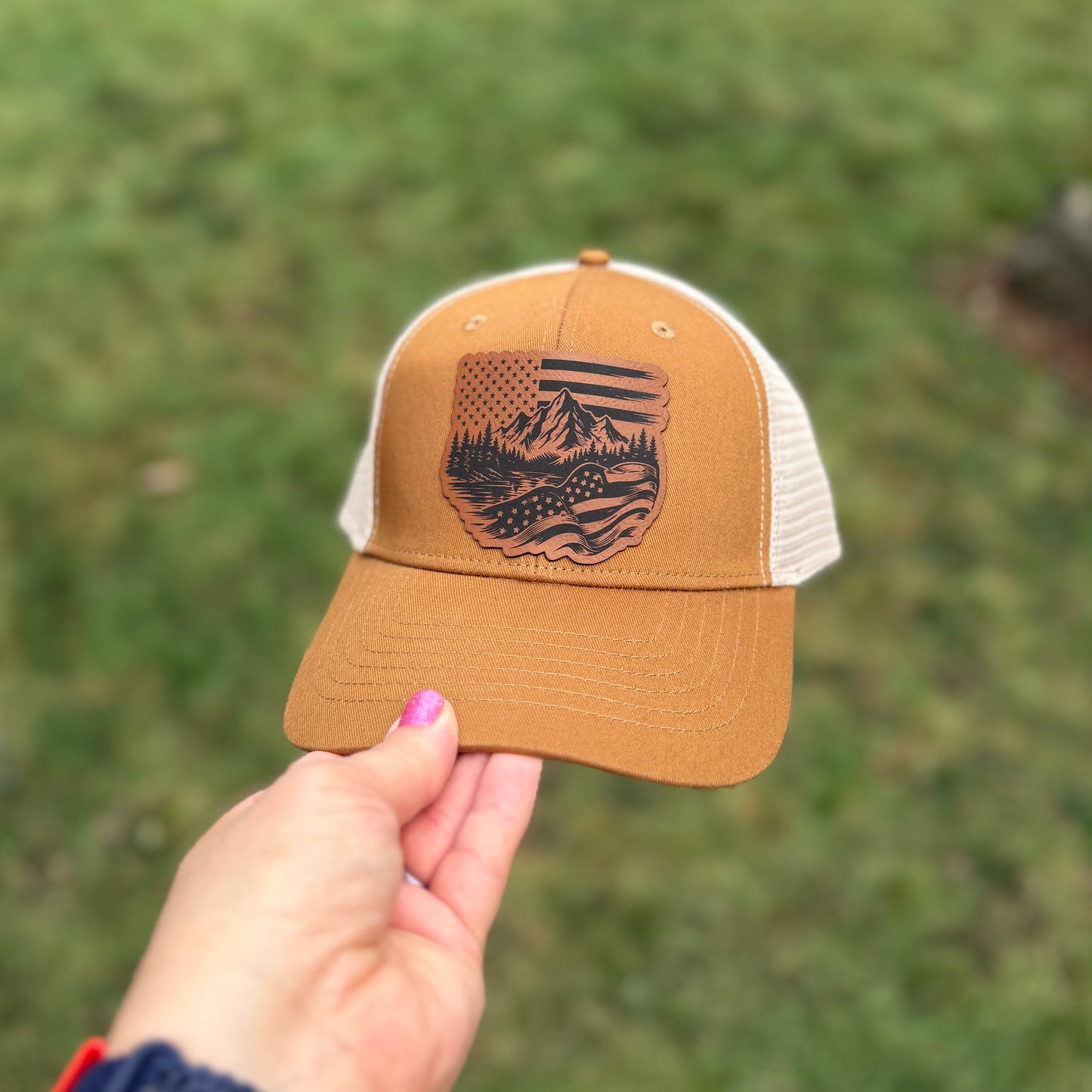 Patriotic Mountain Freedom Carmel/Khaki Infinity Trucker Hat