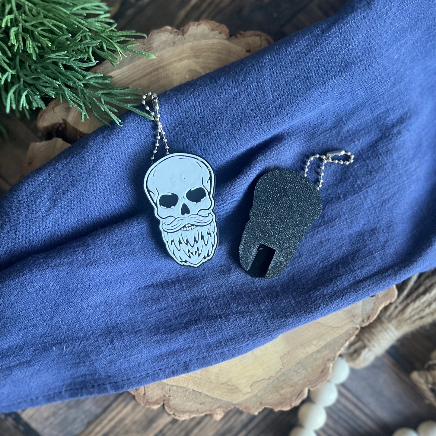Mustache and Bearded Skull Soda Can Opener Keychain
