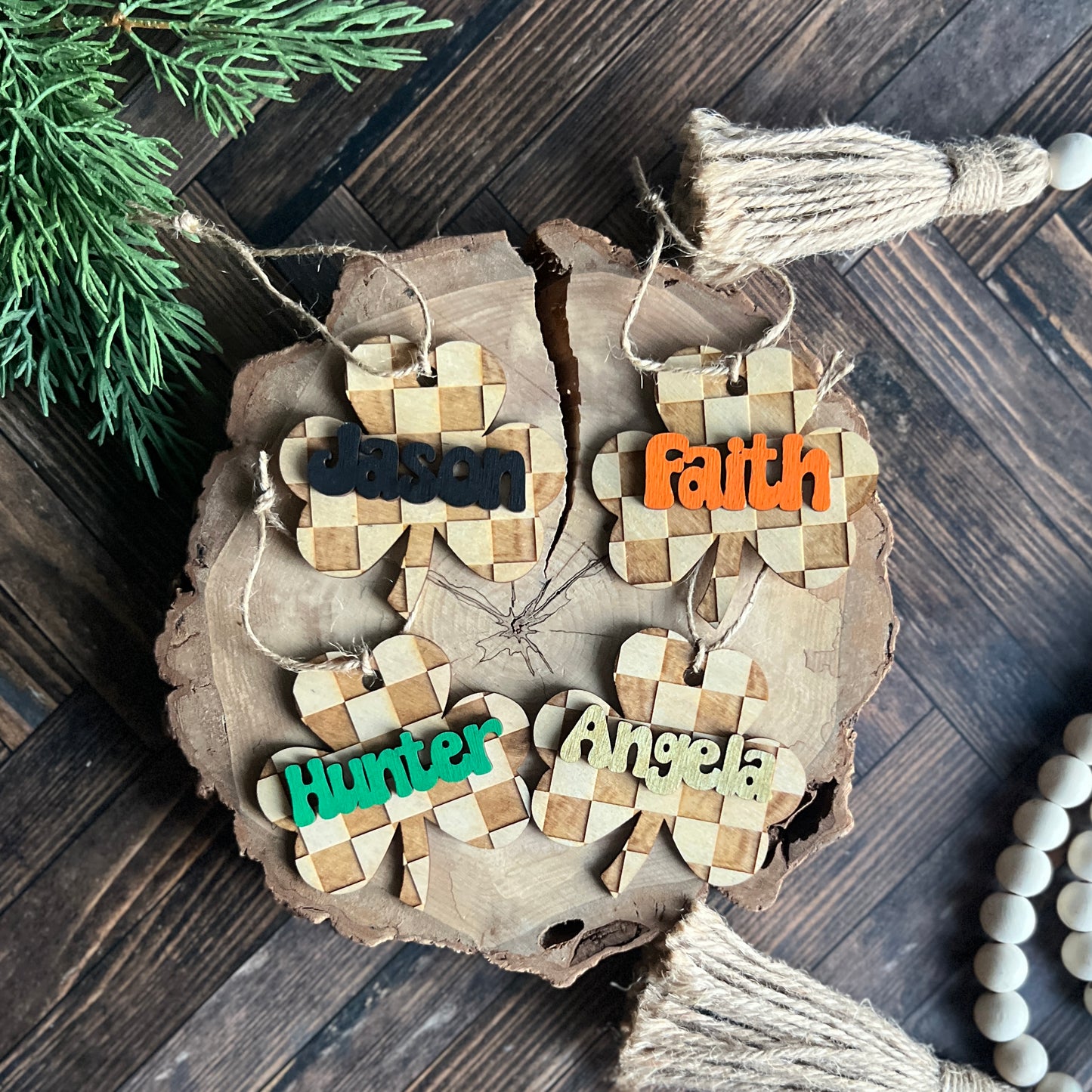 Personalized Checkered Shamrock Tags