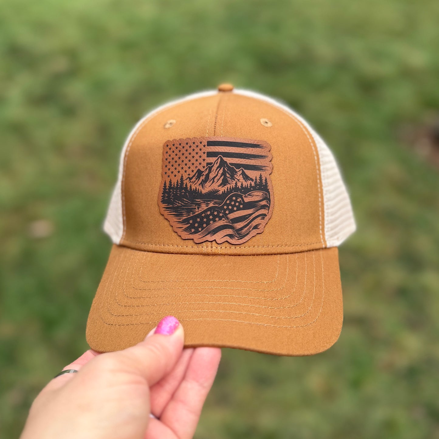 Patriotic Mountain Freedom Carmel/Khaki Infinity Trucker Hat