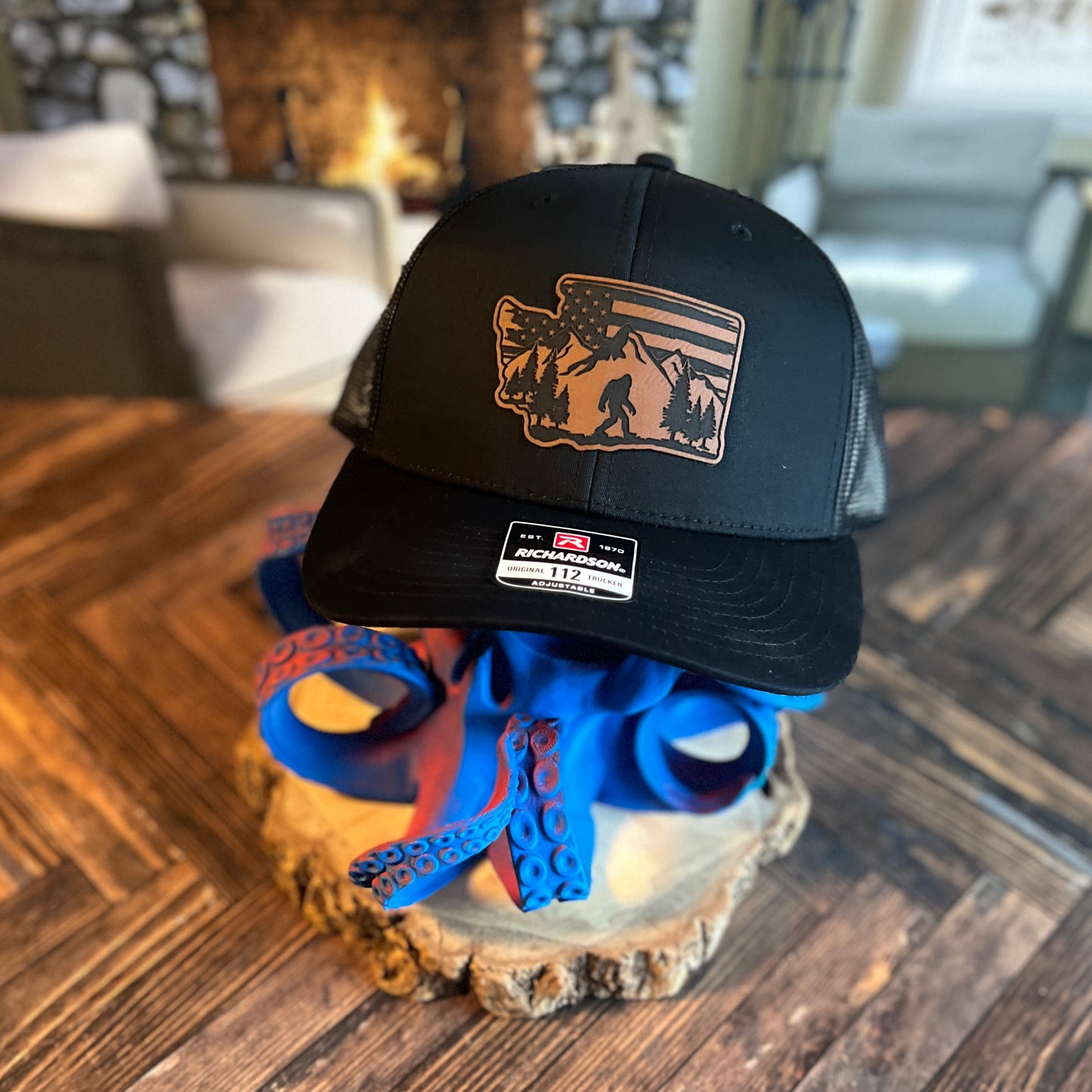 Bigfoot Washington State Richardson 112 Black/Black Trucker Hat