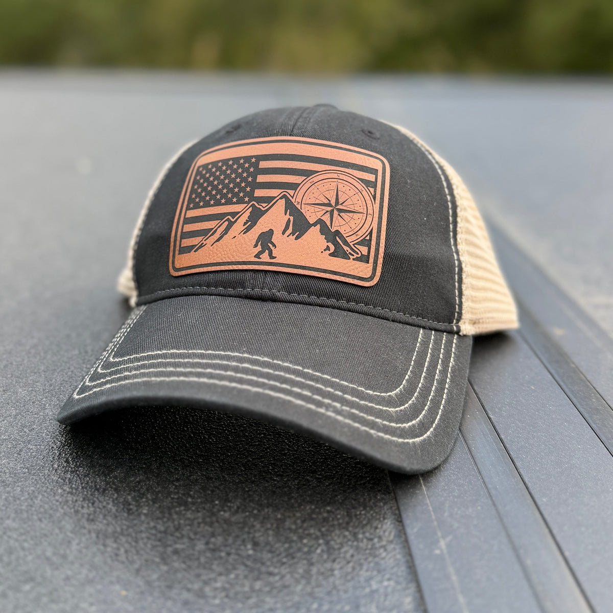 American Flag, Compass, Mountains and Bigfoot Richardson 111 Black/Khaki