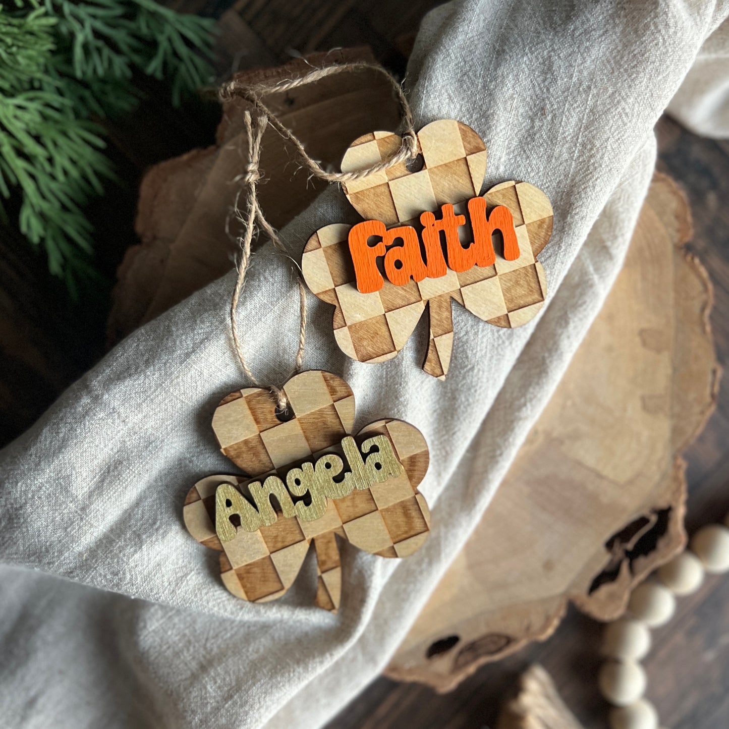Personalized Checkered Shamrock Tags