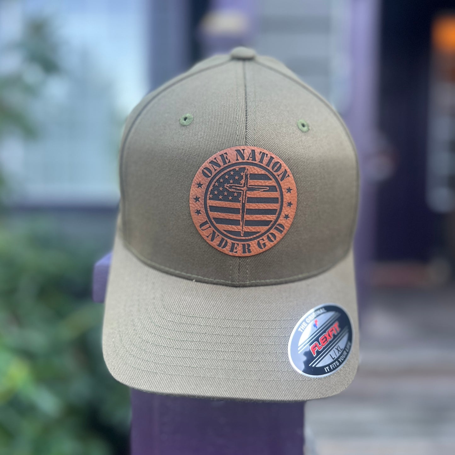 One Nation Under God Flex Fit Olive Yupoong Large/Xlarge