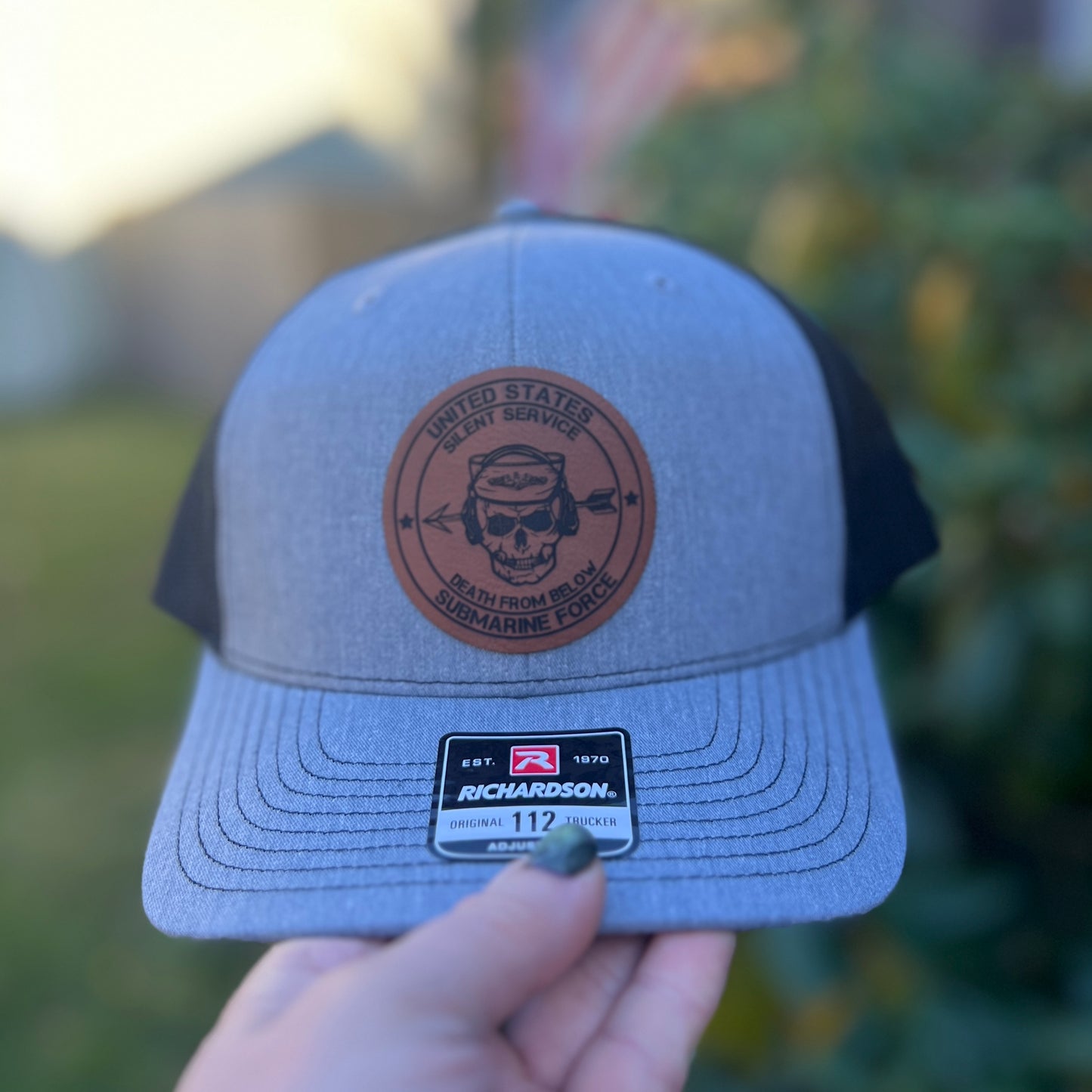 United States Submarine Force Silent Service Death From Below Heather Grey/Black Richardson 112 Trucker Hat