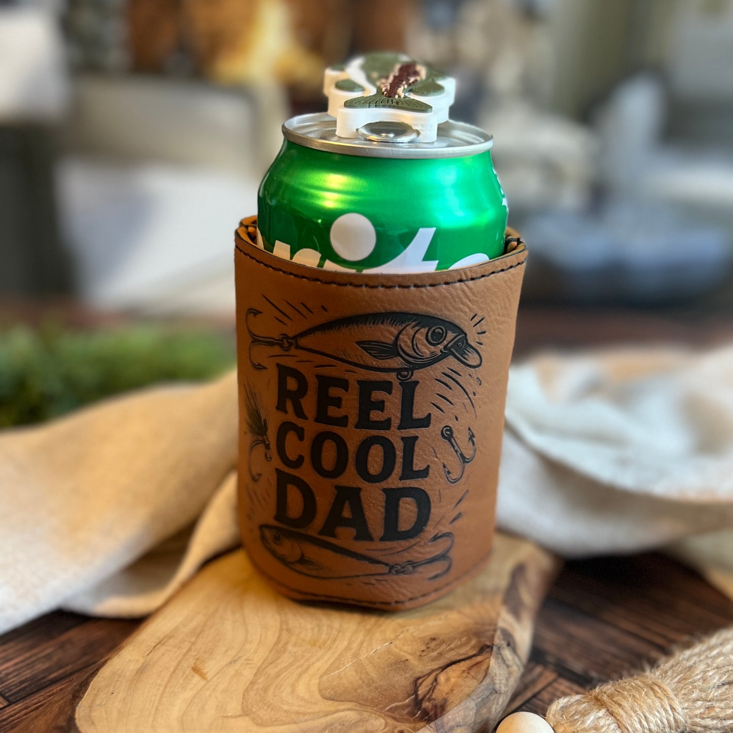 Reel Cool Dad Leatherette Can Cooler