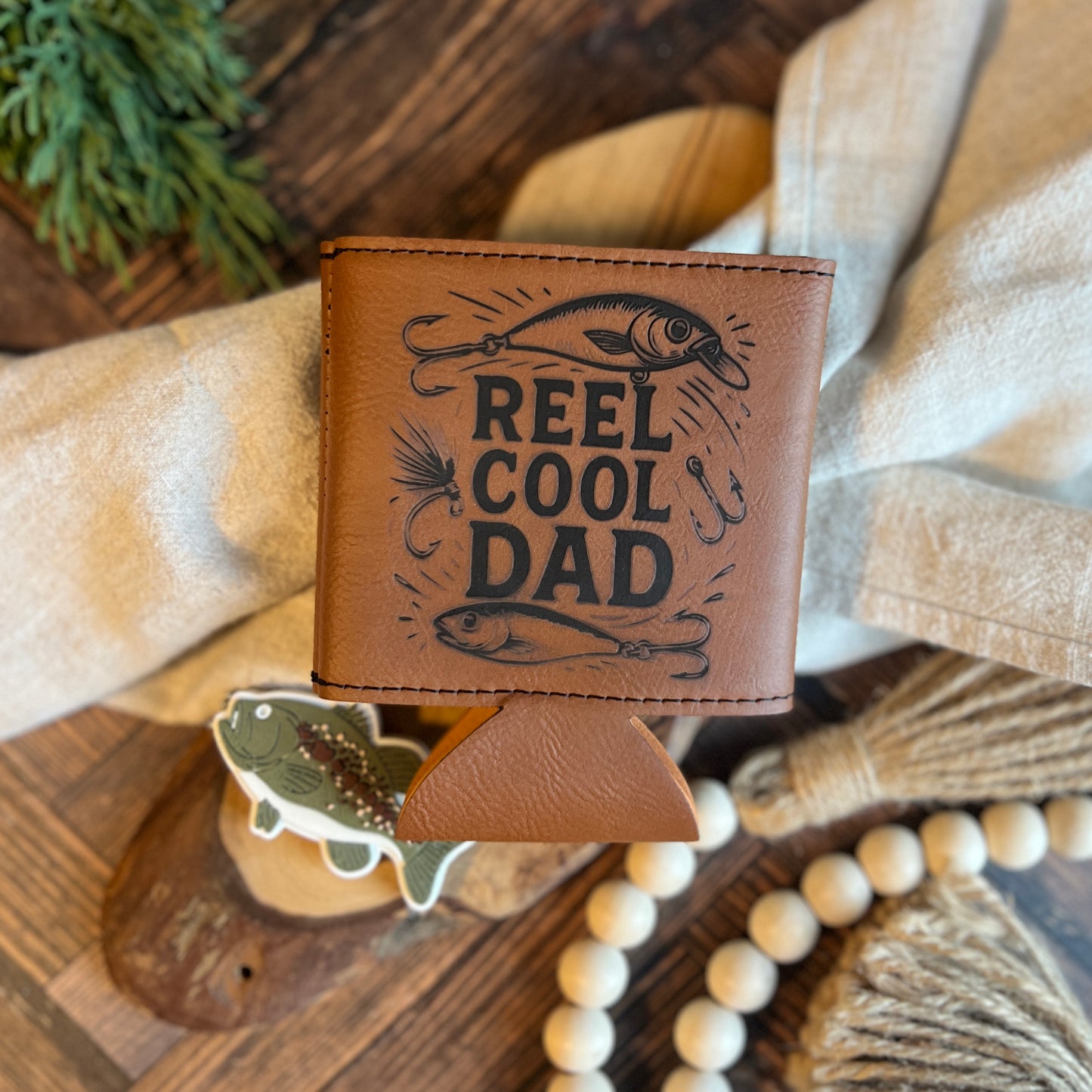 Reel Cool Dad Leatherette Can Cooler