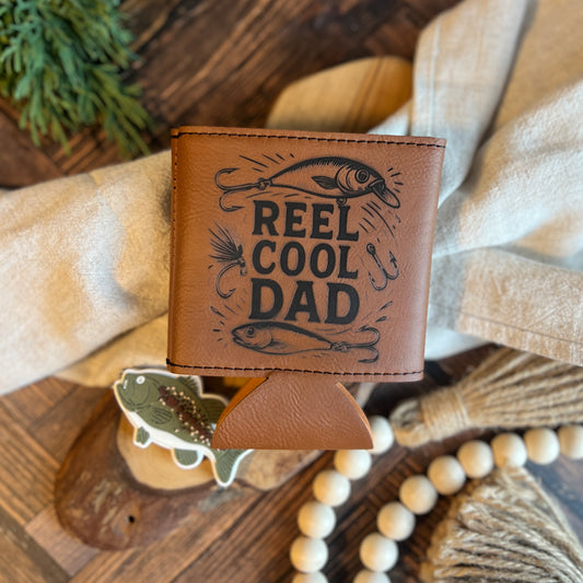 Reel Cool Dad Leatherette Can Cooler