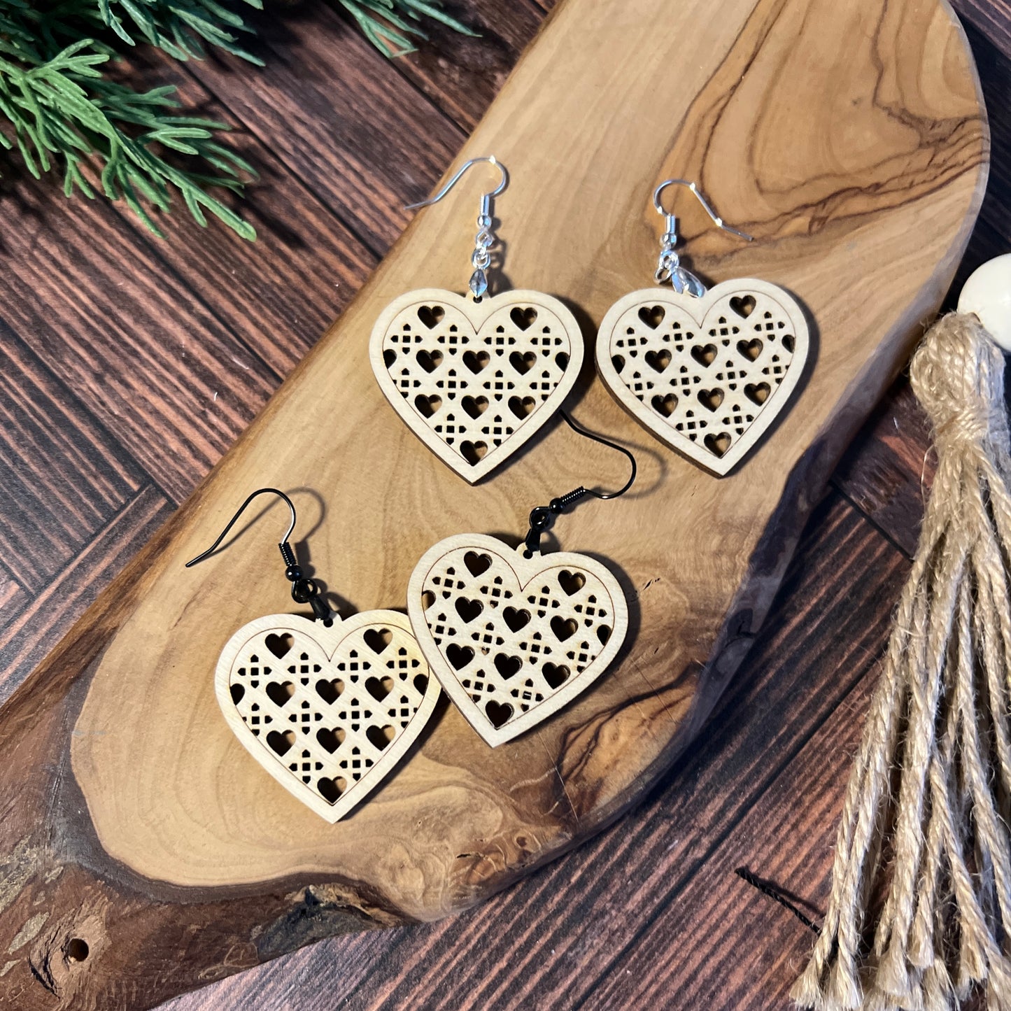 Valentine Heart Ratten Cane Earrings