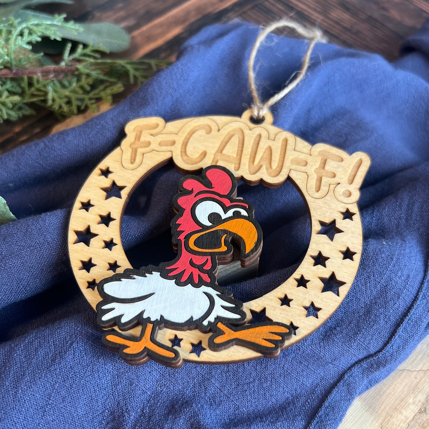 Cheeky Chicken F-Caw-F Ornament