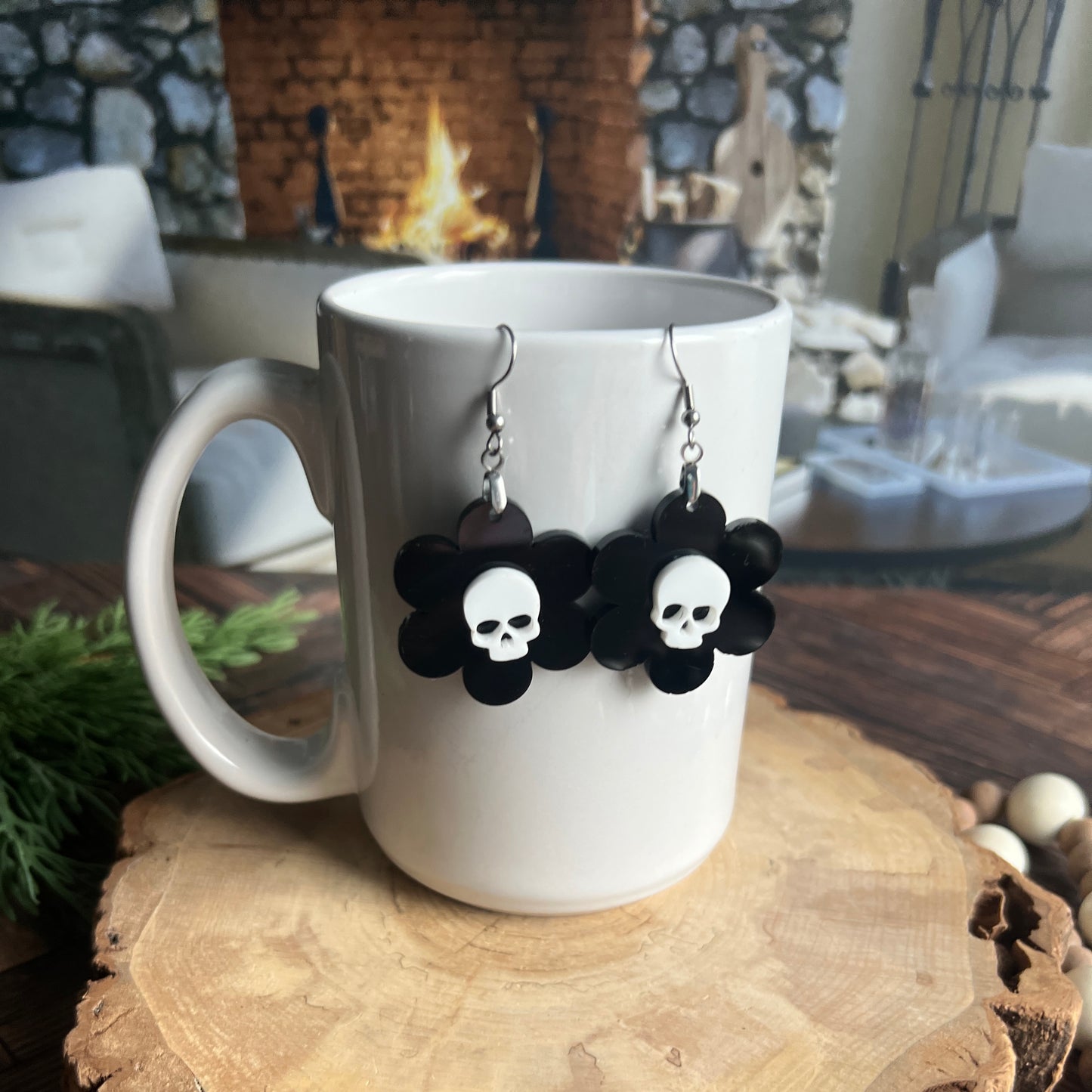 Spooky Skull & Daisy Earrings
