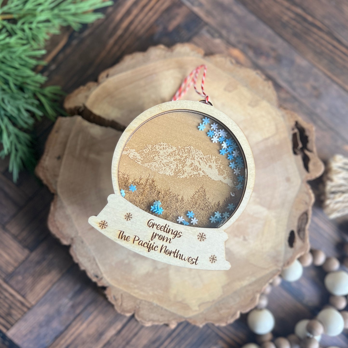 Pacific Northwest Photo Engraved Snow Globes Ornaments
