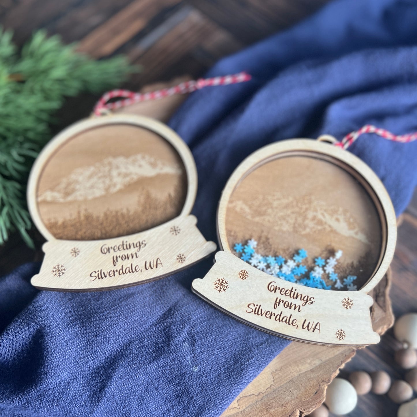 Pacific Northwest Photo Engraved Snow Globes Ornaments