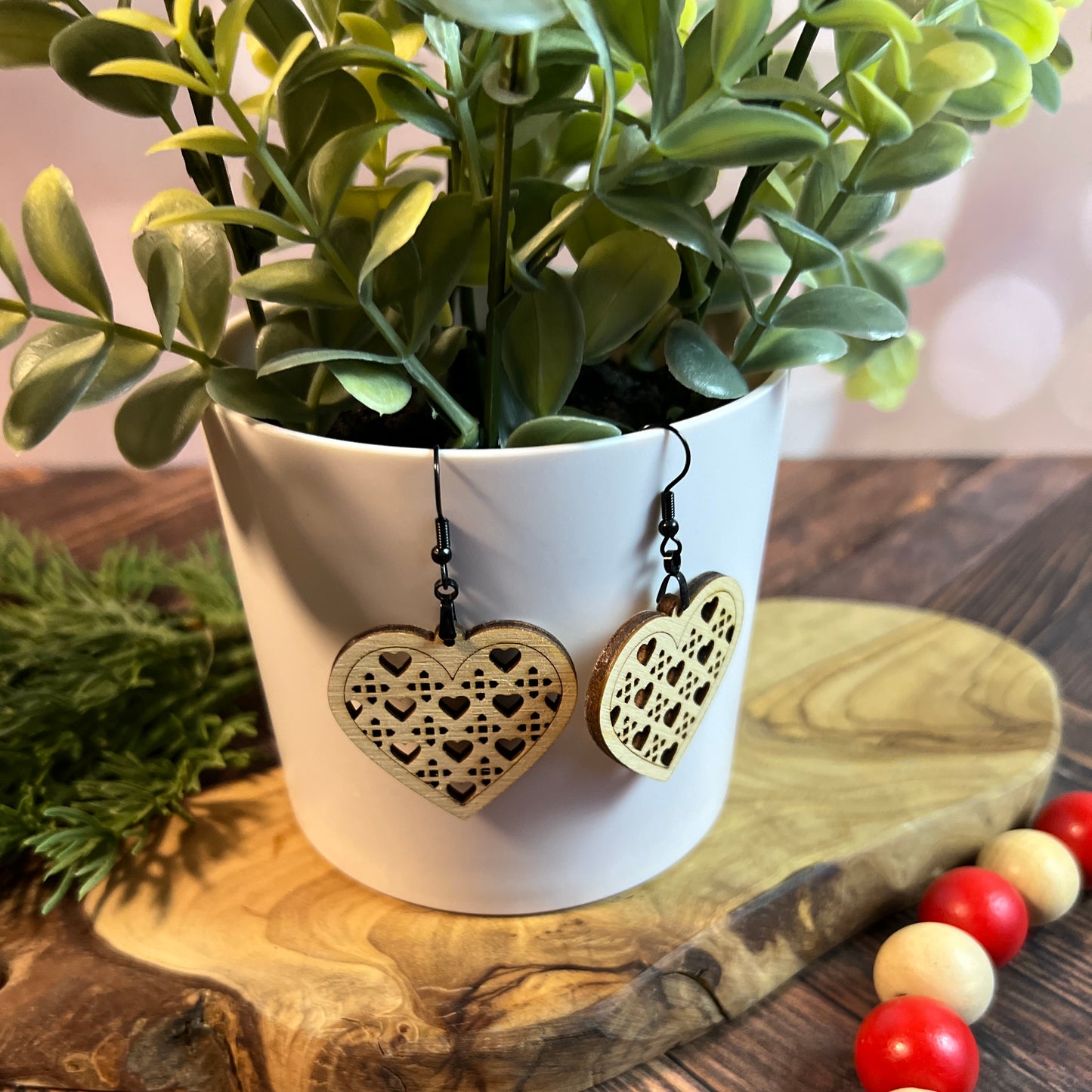Valentine Heart Ratten Cane Earrings