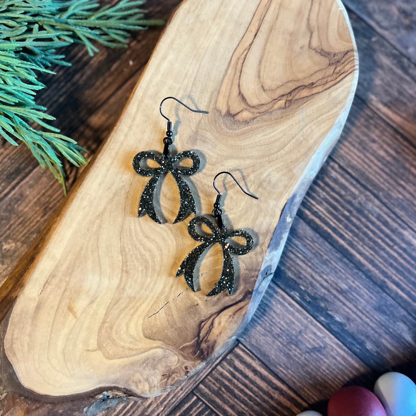 Black Glitter Bow Earrings