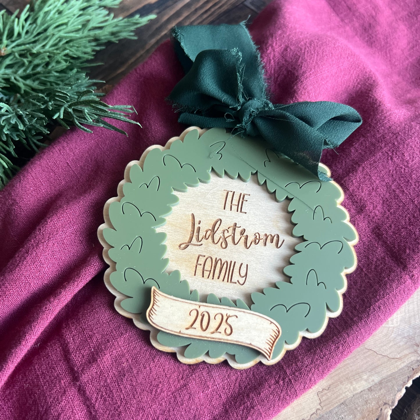 Personalized Family Wreath Christmas Ornament