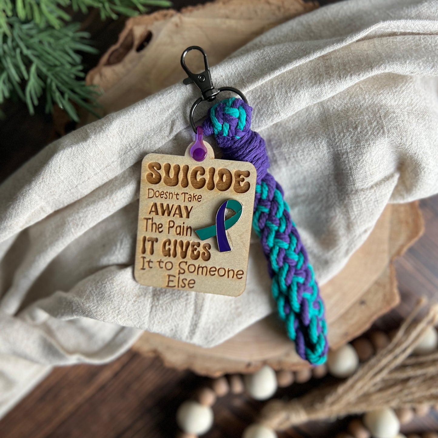 Suicide Awareness Macrame Key Fob