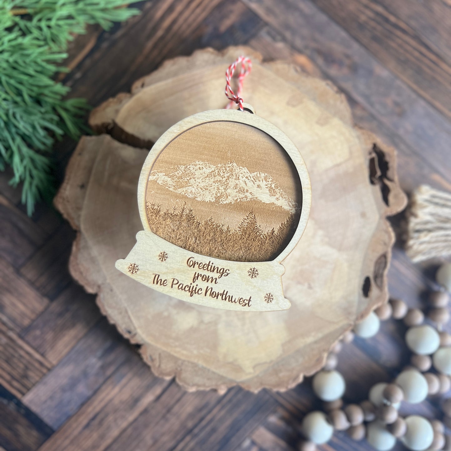 Pacific Northwest Photo Engraved Snow Globes Ornaments