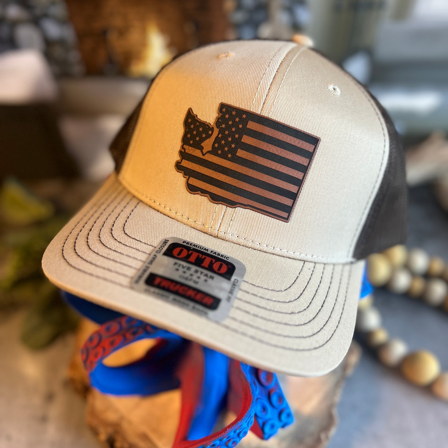 Washington American Flag Khaki/Dark Brown Otto Classic Fit Trucker Hat