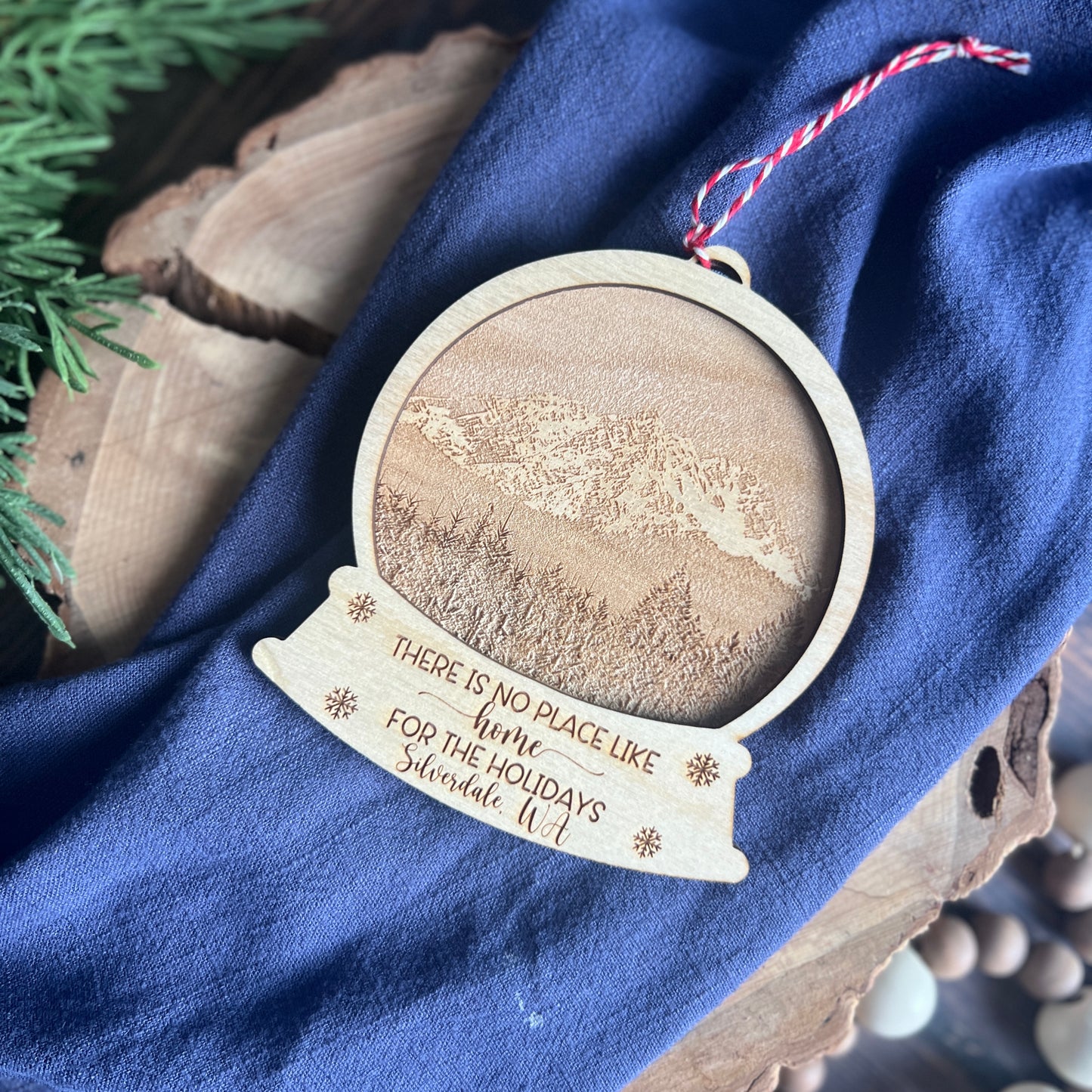 Pacific Northwest Photo Engraved Snow Globes Ornaments