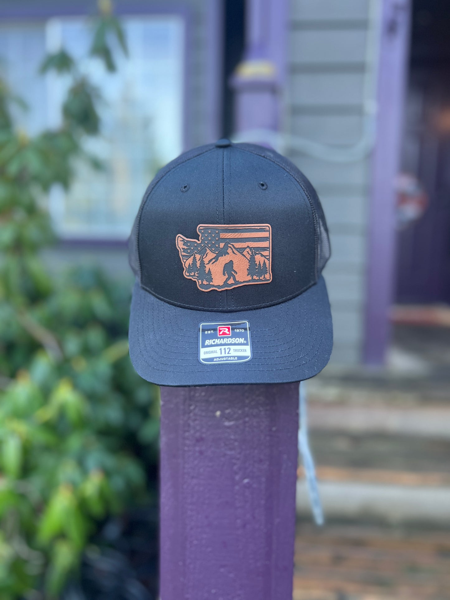 Bigfoot Washington State Richardson 112 Black/Black Trucker Hat