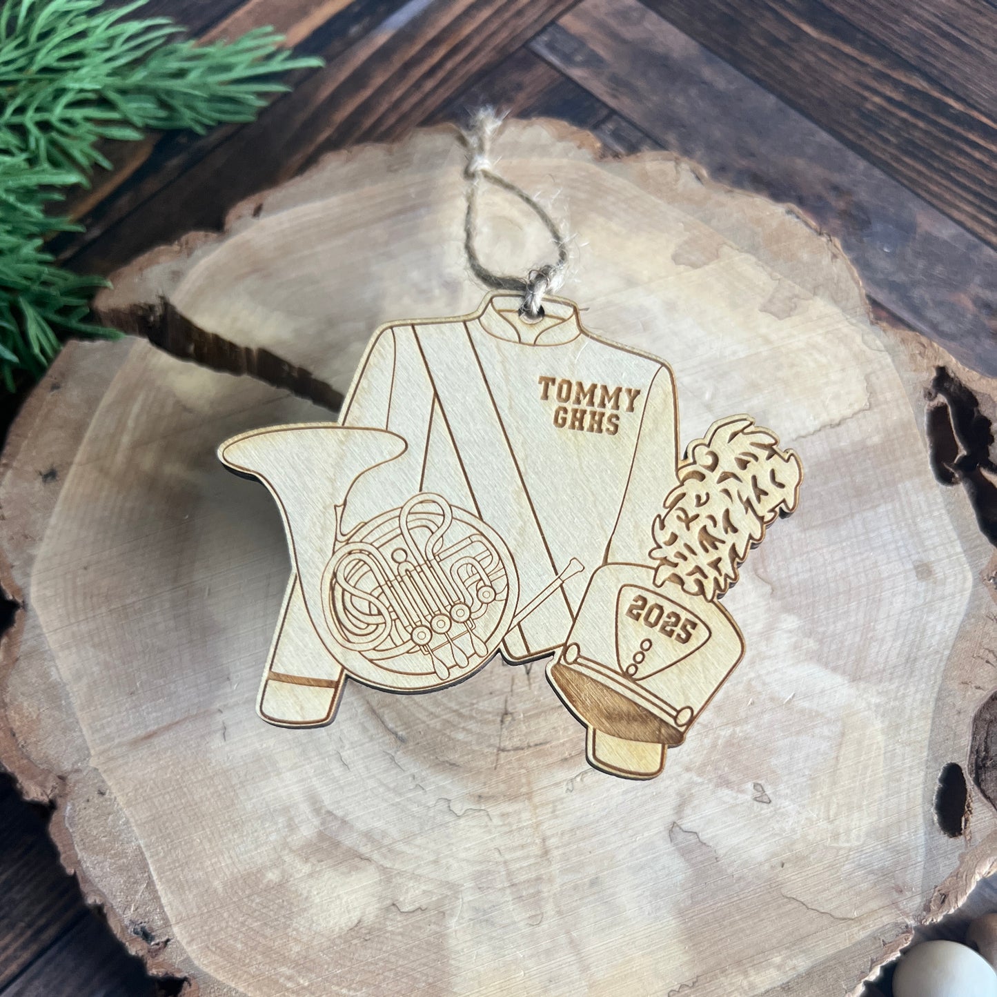 Personalized French Horn Wooden Christmas Ornament