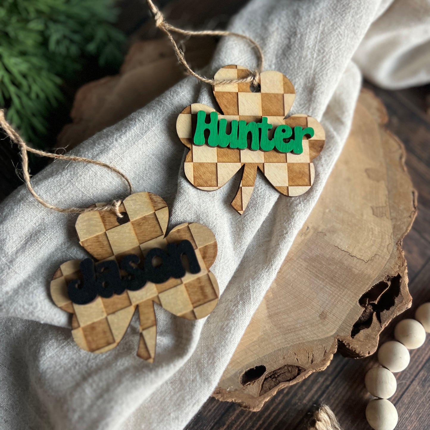 Personalized Checkered Shamrock Tags