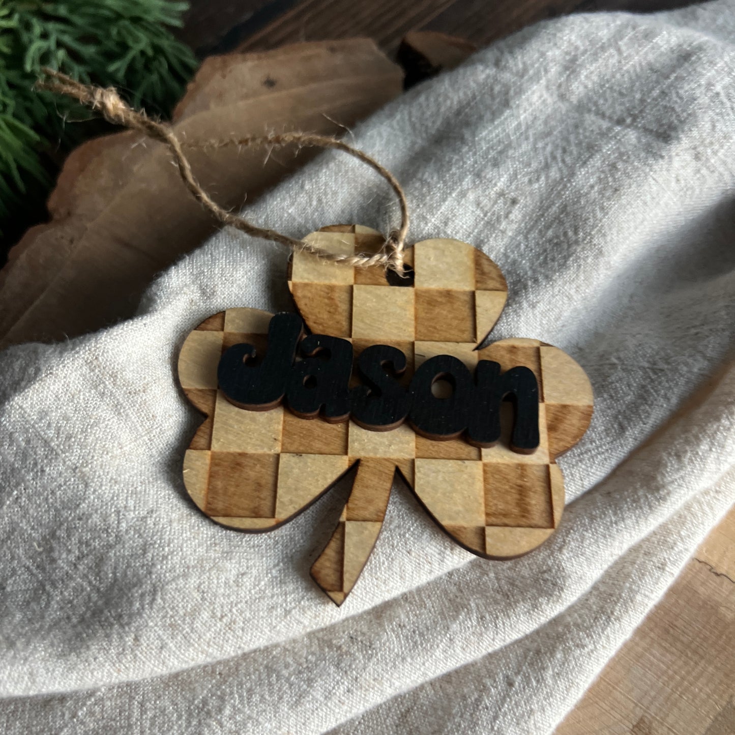 Personalized Checkered Shamrock Tags