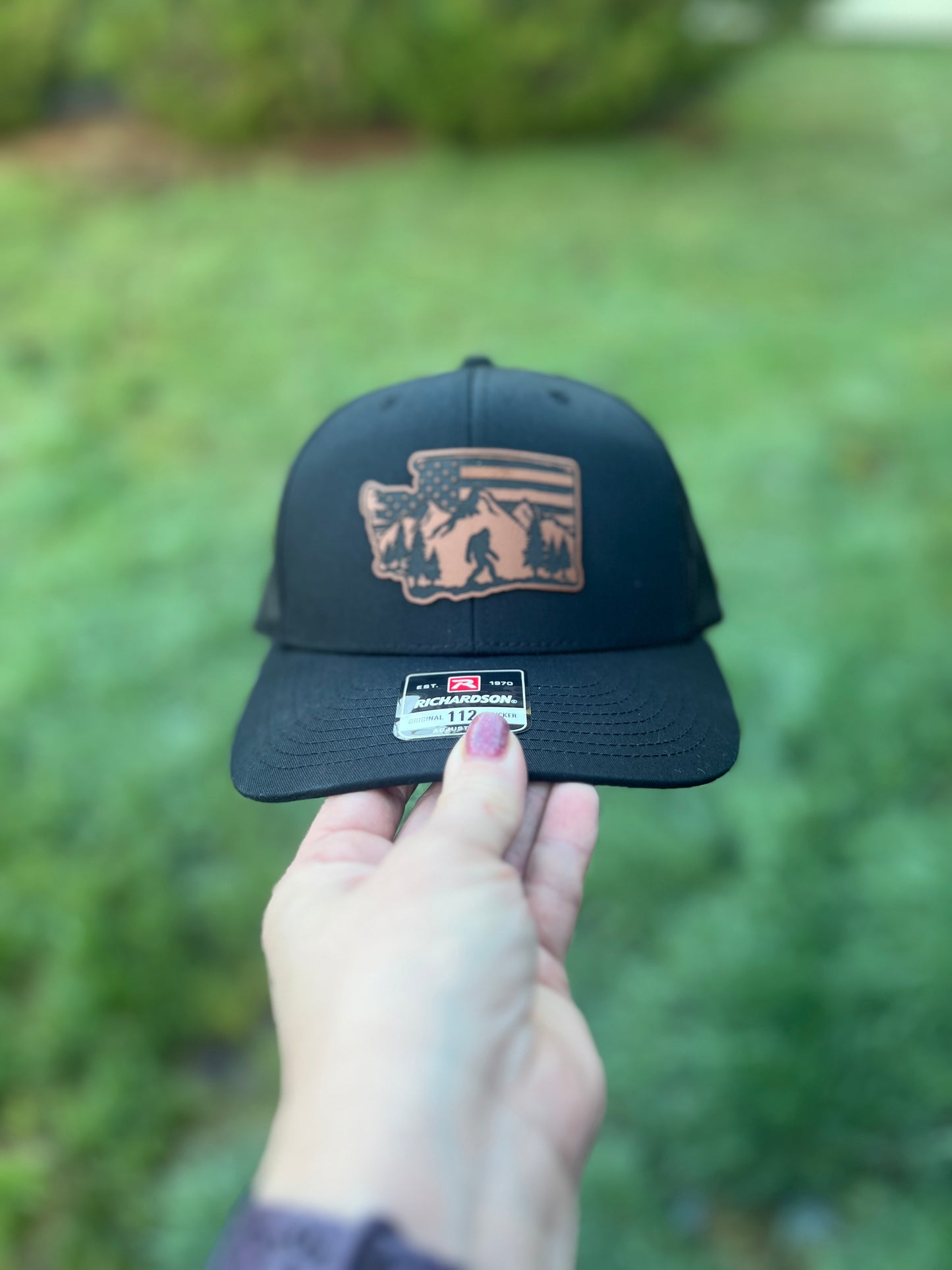 Bigfoot Washington State Richardson 112 Black/Black Trucker Hat