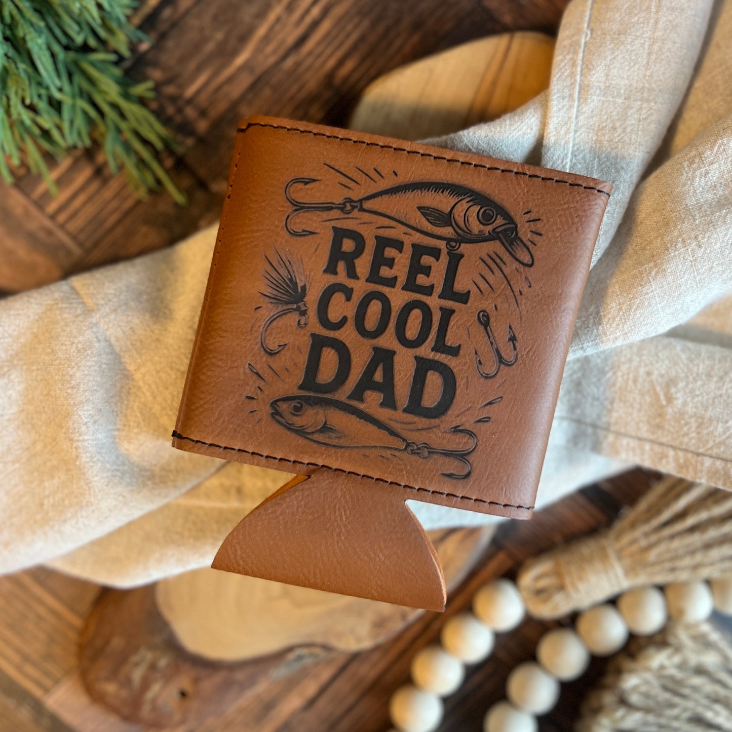 Reel Cool Dad Leatherette Can Cooler