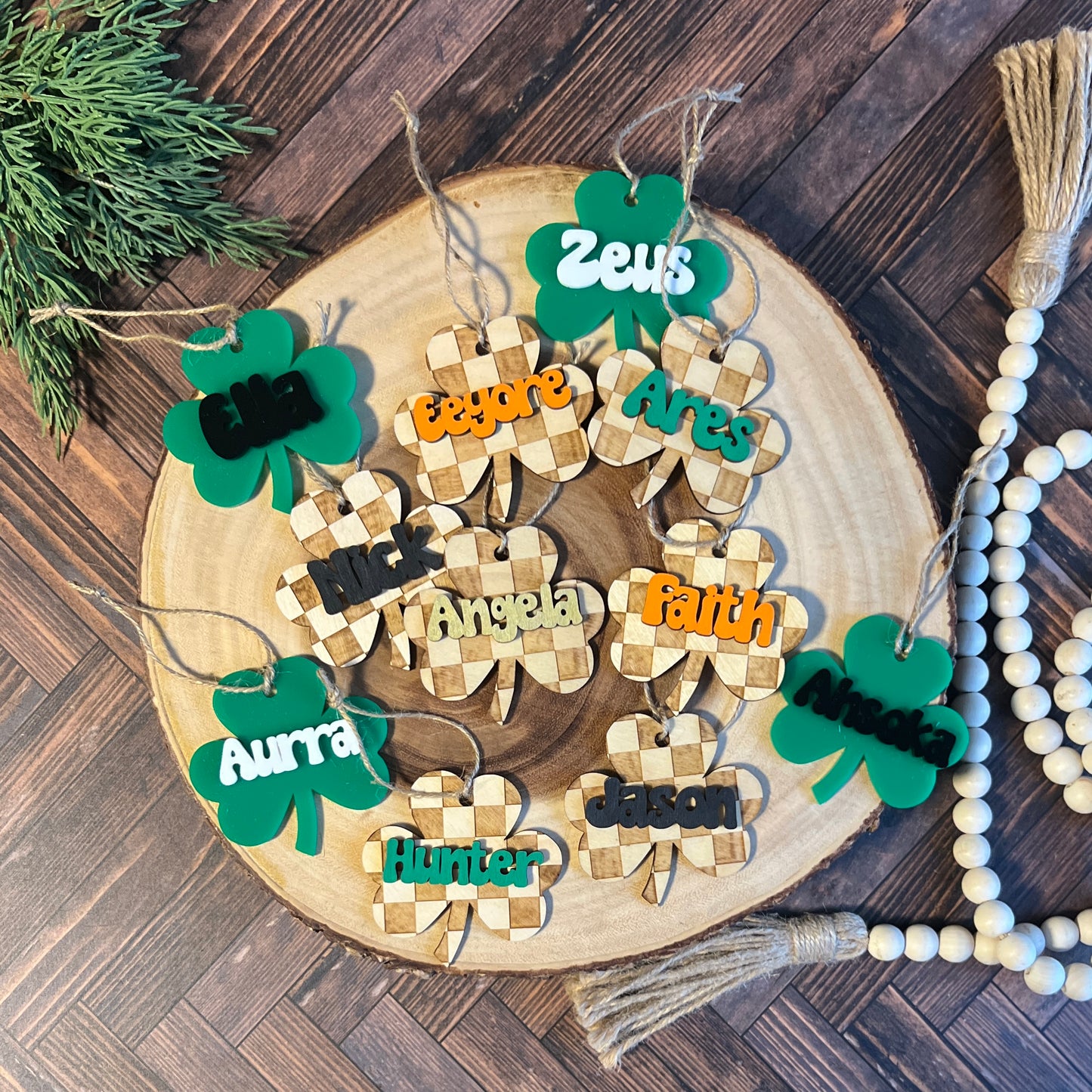 Personalized Checkered Shamrock Tags