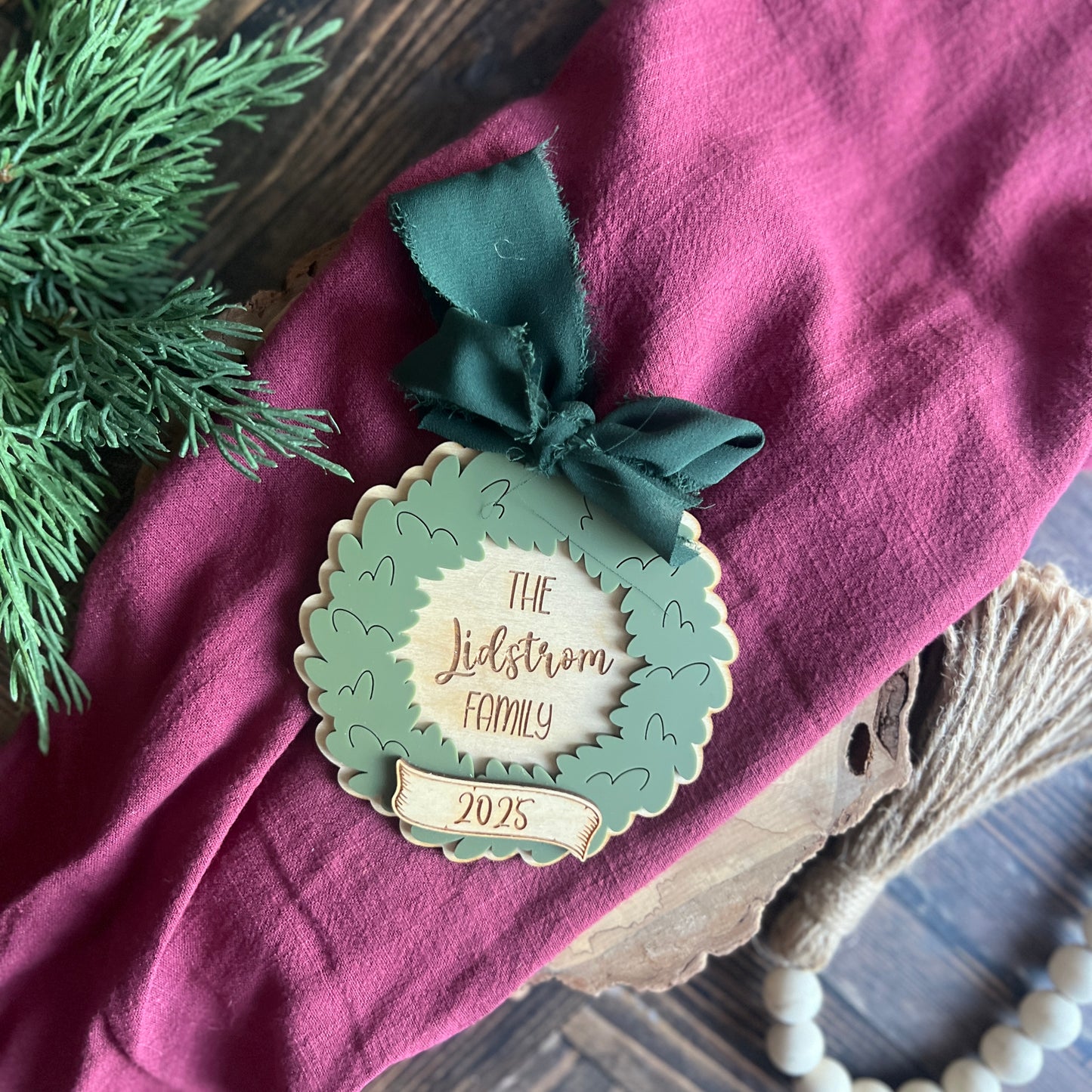 Personalized Family Wreath Christmas Ornament