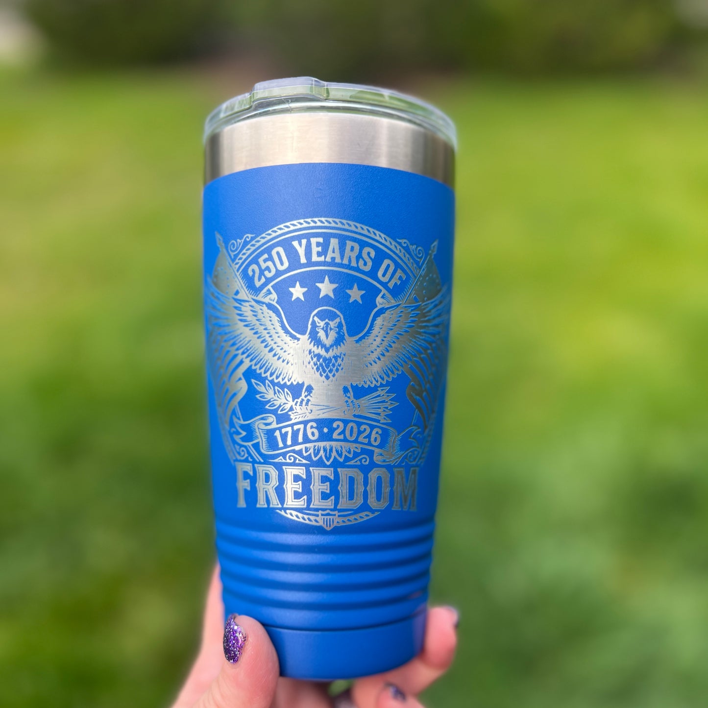 250th Anniversary USA Tumbler 20 oz Laser Engraved Patriotic Cup America