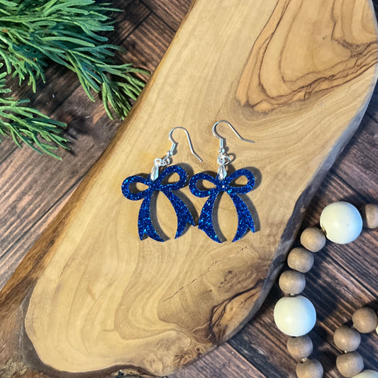 Blue Glitter Bow Earrings
