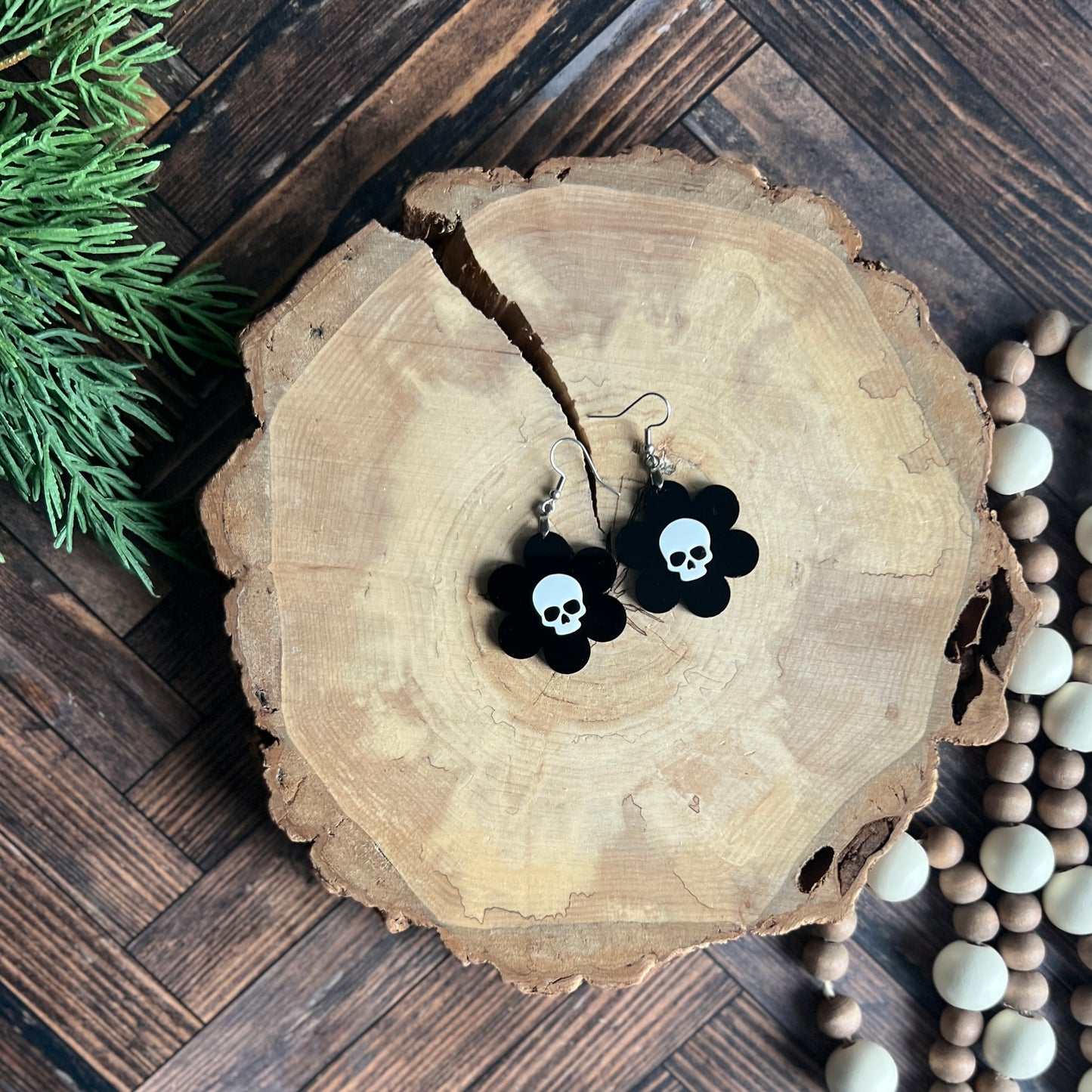 Spooky Skull & Daisy Earrings