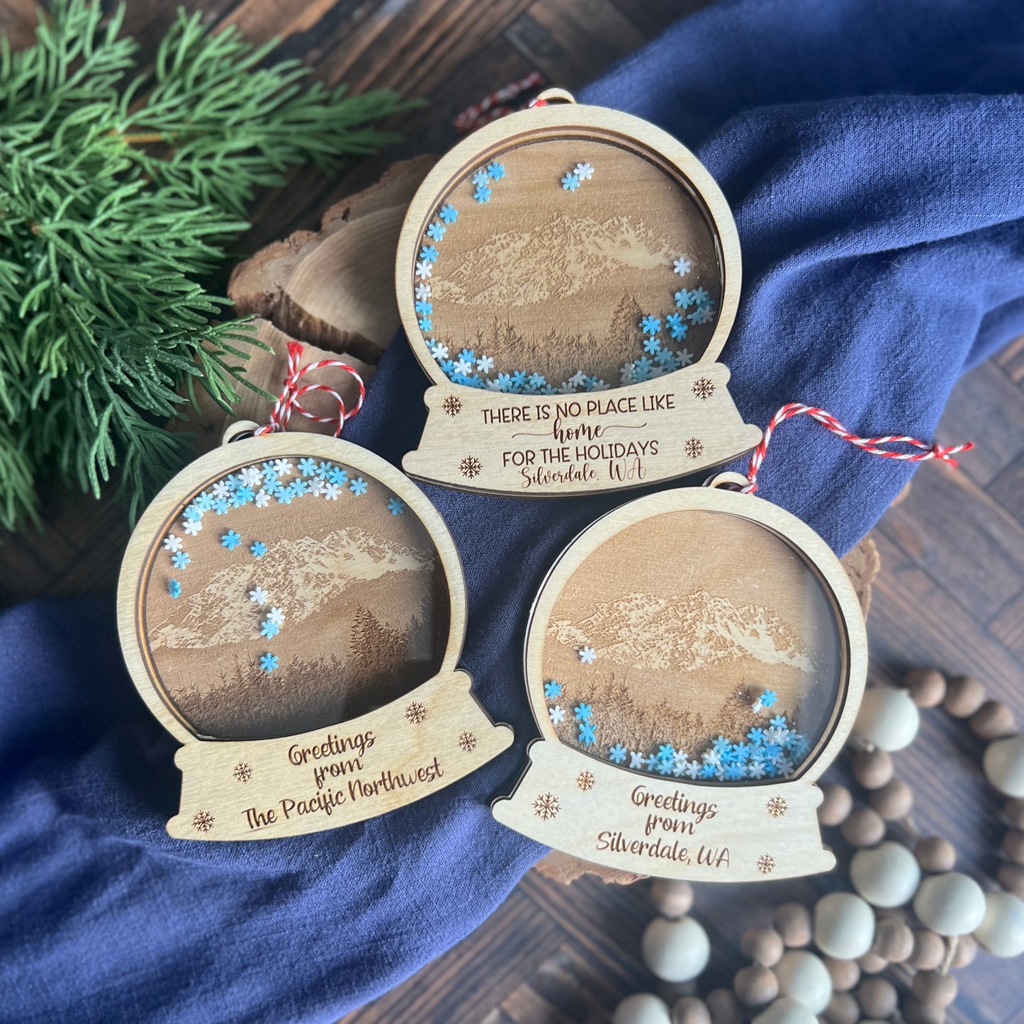 Pacific Northwest Photo Engraved Snow Globes Ornaments