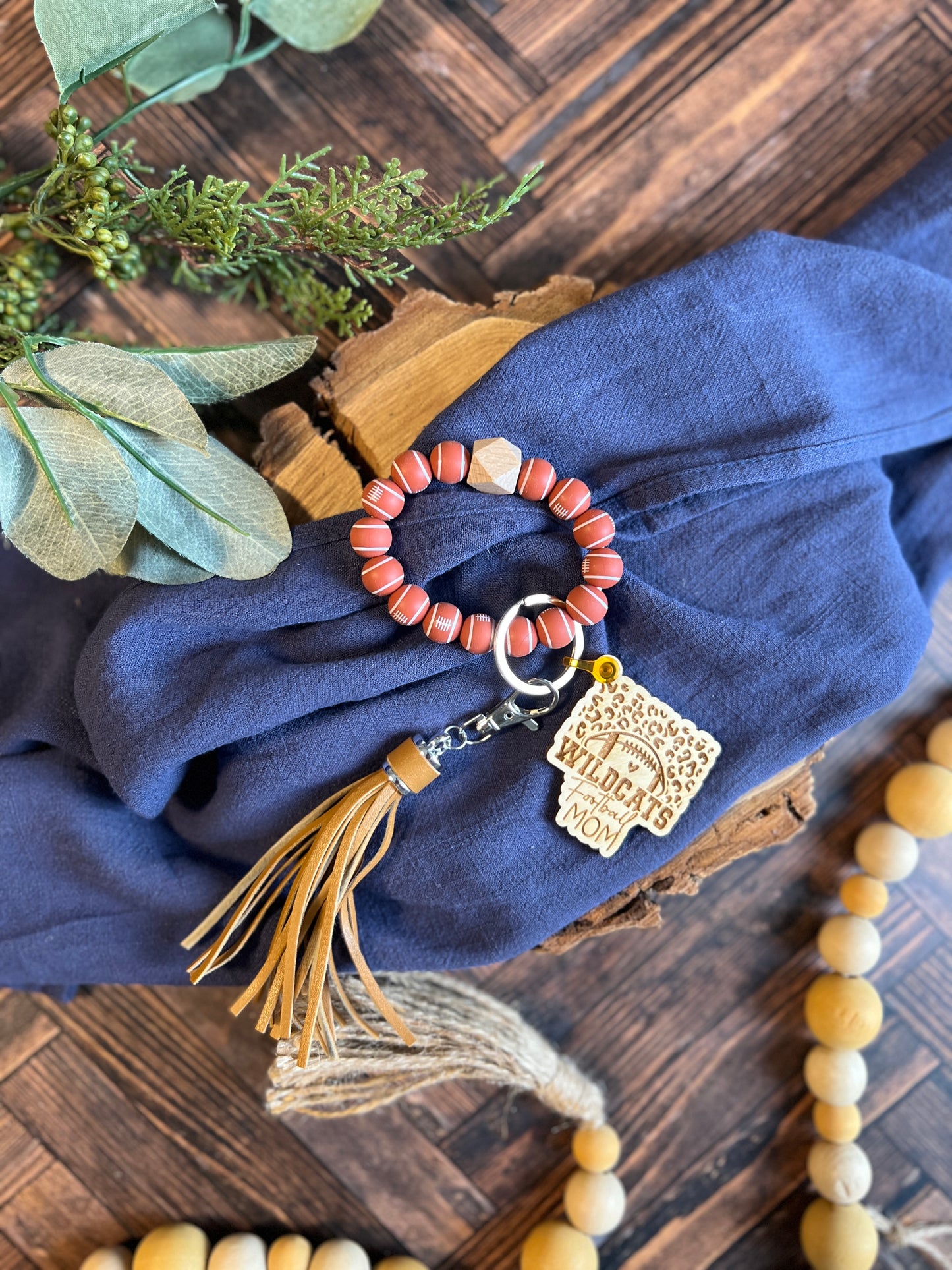 Wildcat Football Beaded Keychain