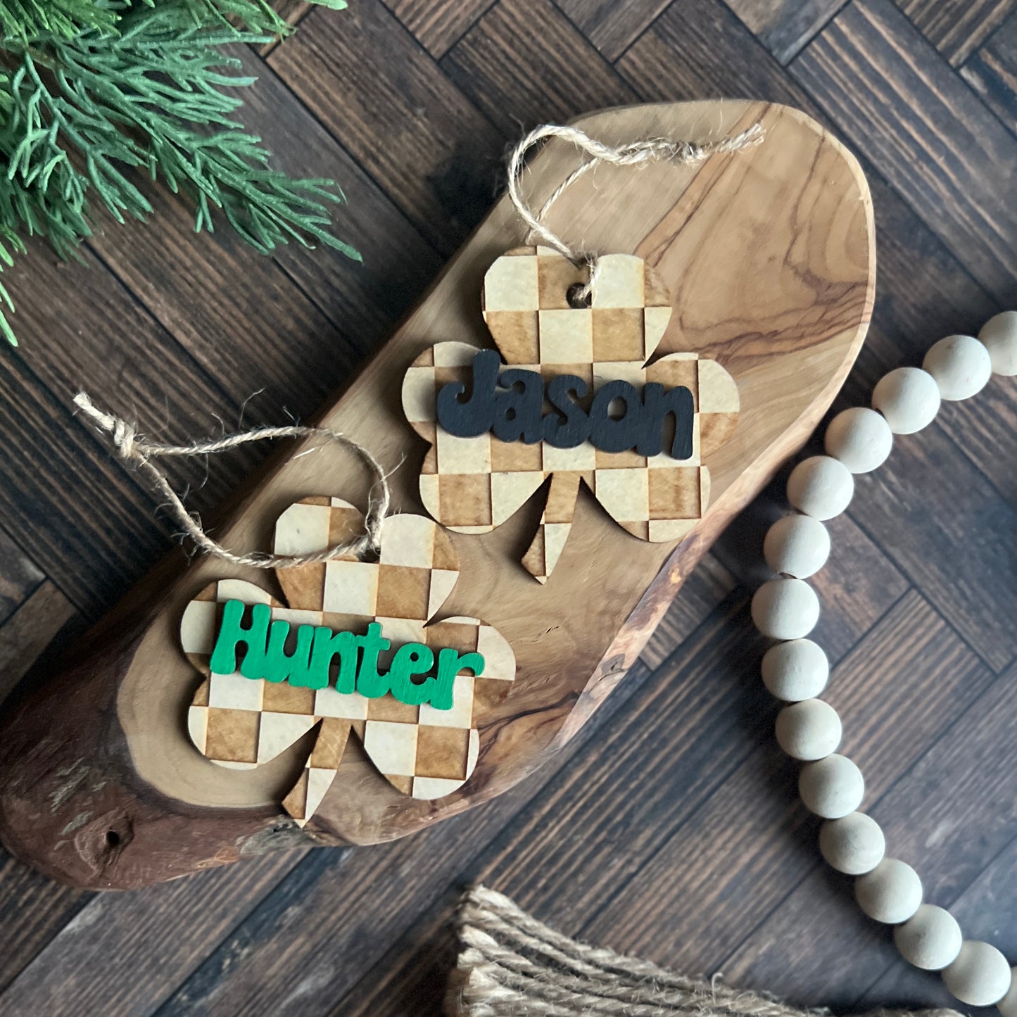 Personalized Checkered Shamrock Tags