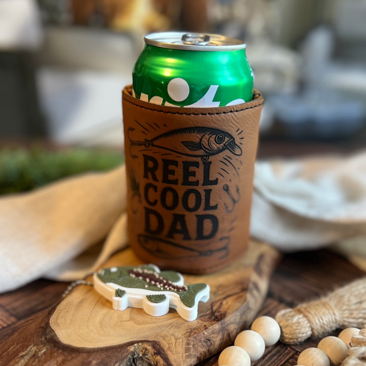 Reel Cool Dad Leatherette Can Cooler
