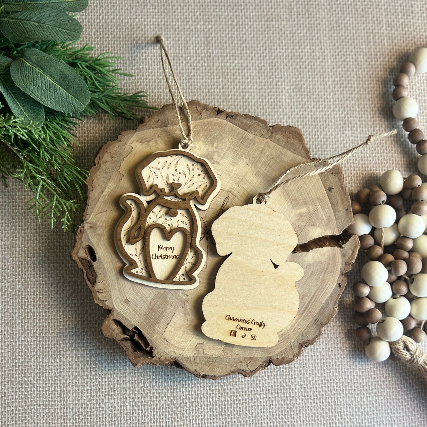 Dog with Heart Christmas Ornament
