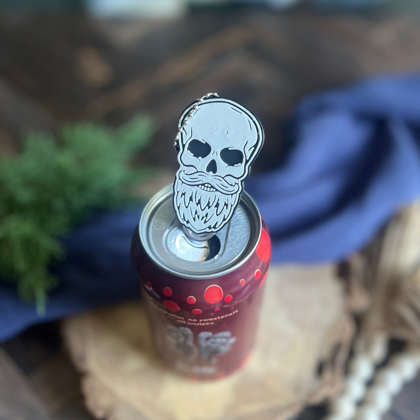 Mustache and Bearded Skull Soda Can Opener Keychain