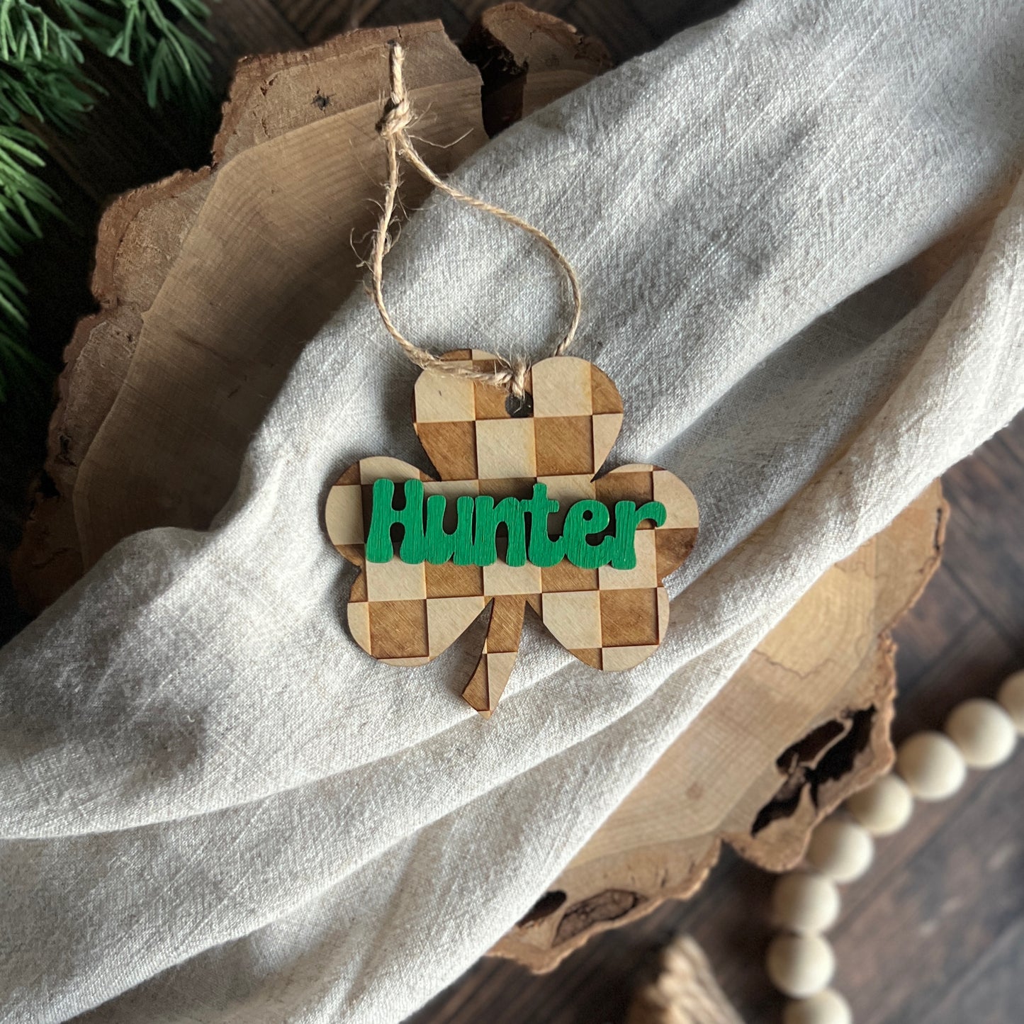 Personalized Checkered Shamrock Tags