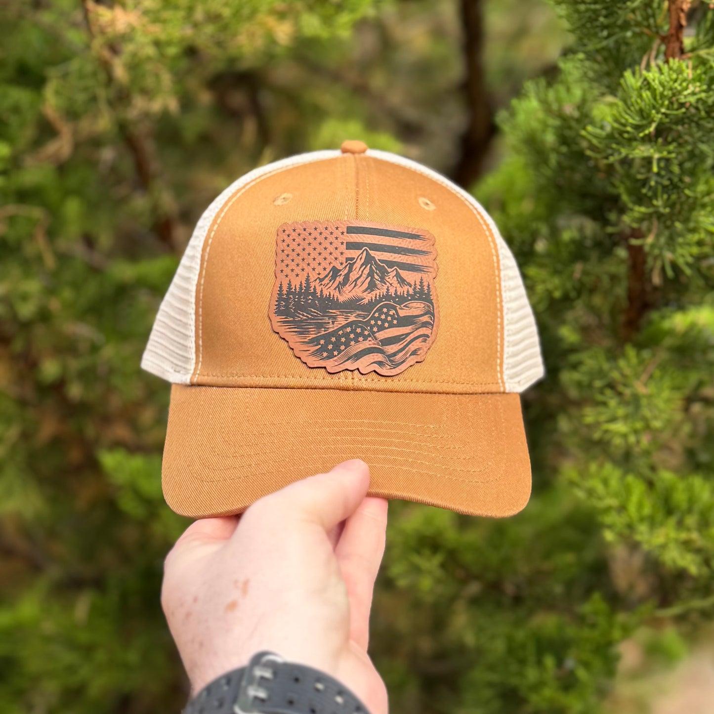 Patriotic Mountain Freedom Carmel/Khaki Infinity Trucker Hat