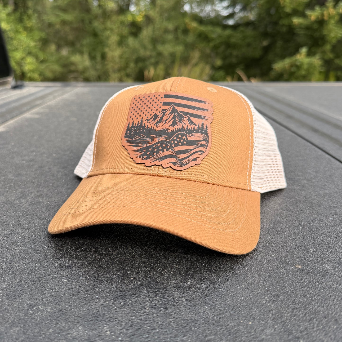 Patriotic Mountain Freedom Carmel/Khaki Infinity Trucker Hat