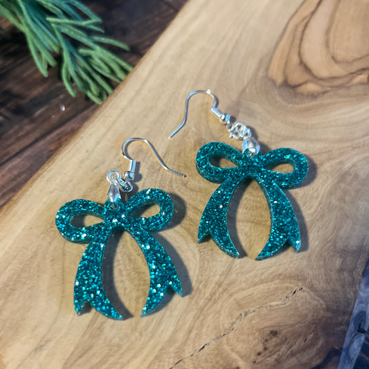 Turquoise Glitter Bow Earrings