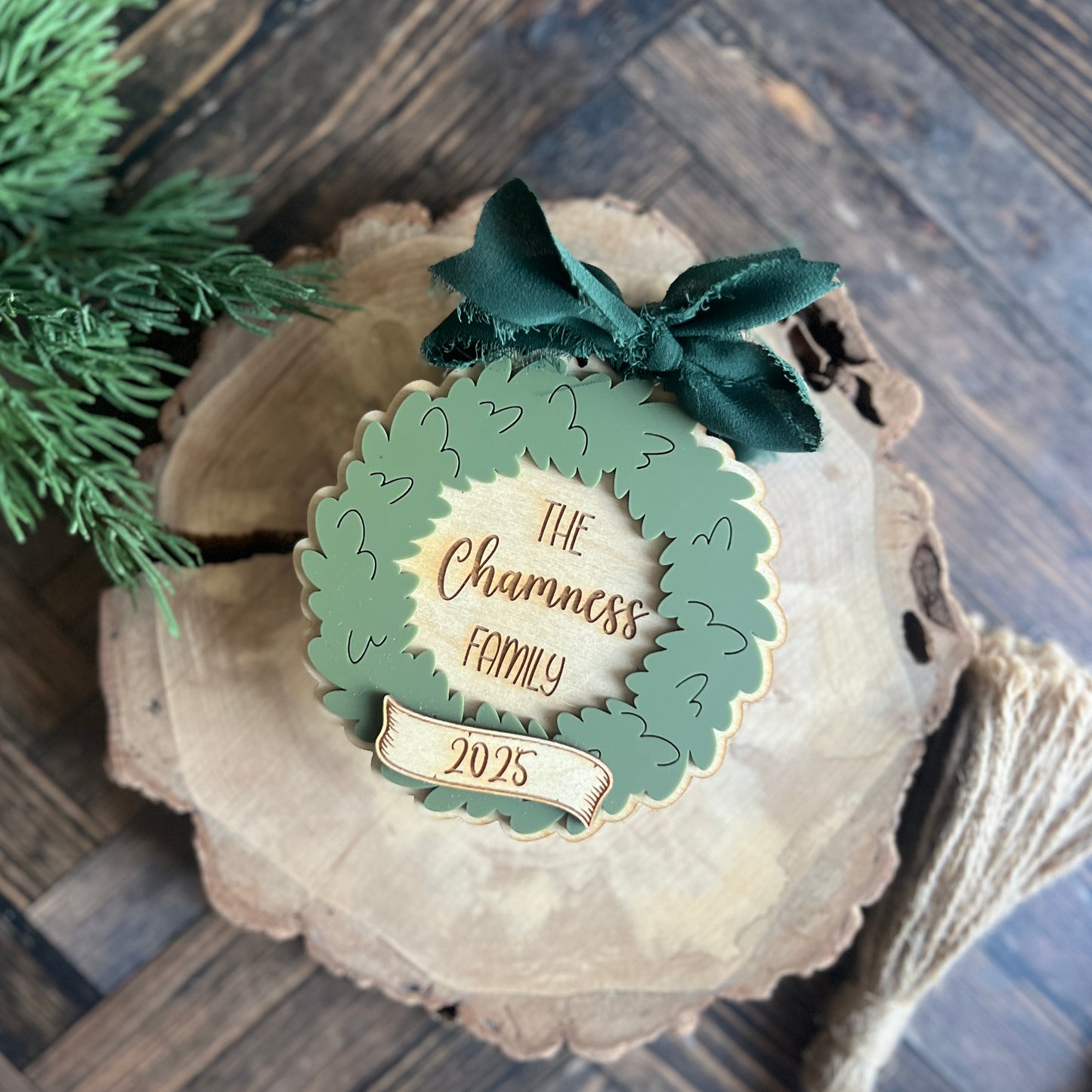 Personalized Family Wreath Christmas Ornament