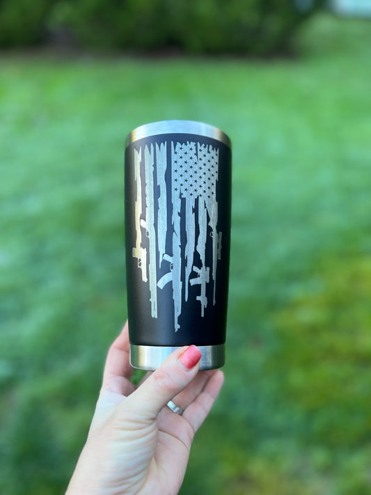 American Flag with Guns Travel Mug